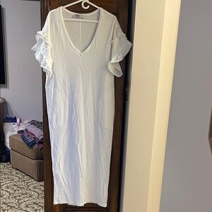 Free People Beach White Cotton Flutter Sleeve Long Dress, medium, unworn